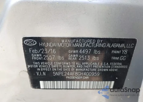 2016 Hyundai Sonata из США, поврежденный, VIN 5NPE24AF8GH400959